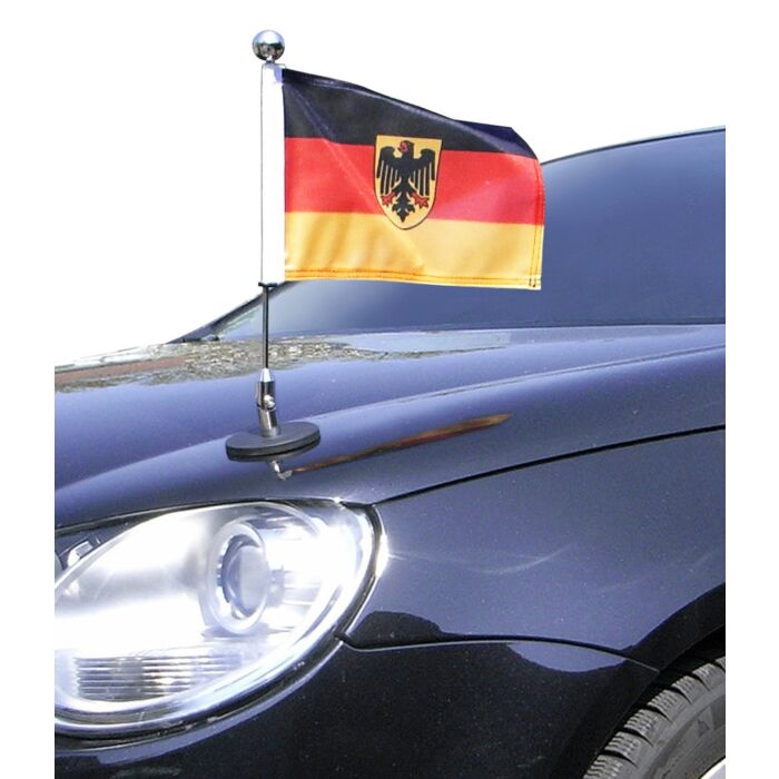 magnetisch haftender Autofahnen-Ständer Diplomat-1.30-Chrome Deutschland  mit Dienst-Wappen
